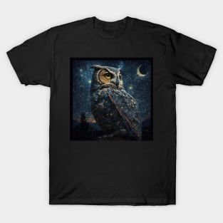 Owl during a starry starry night - Awesome Owl #6 T-Shirt